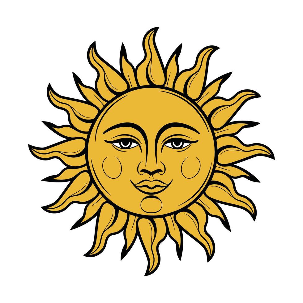 Decorative Sun Face Illustration in Yellow Color vector