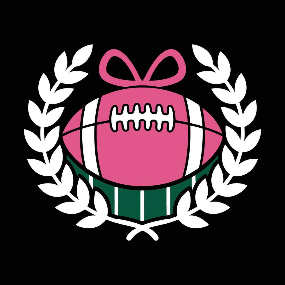 Pink Football with Green Field Encircled by Laurel Wreath Emblem vector