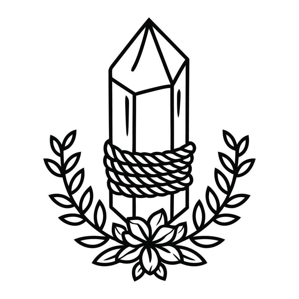 Crystal bound by rope with leafy wreath illustration vector