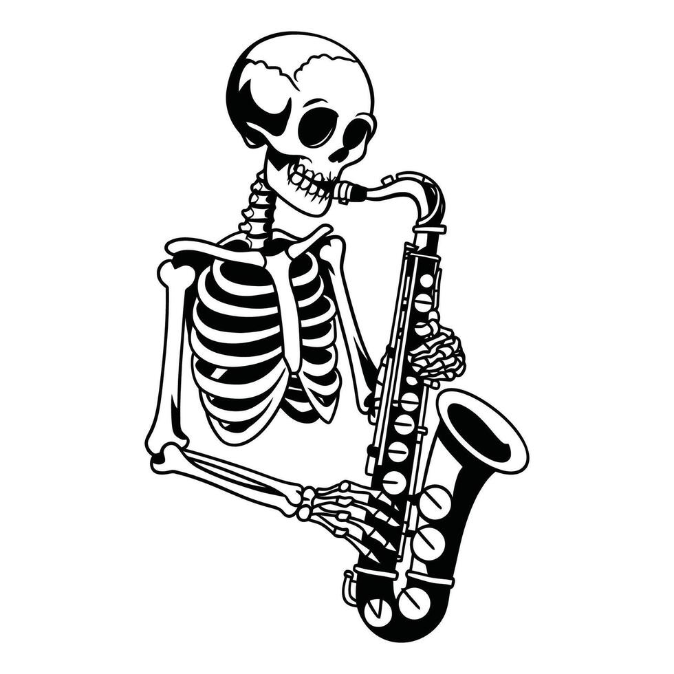 Skeleton Musician Playing a Saxophone in Monochrome Style Illustration vector