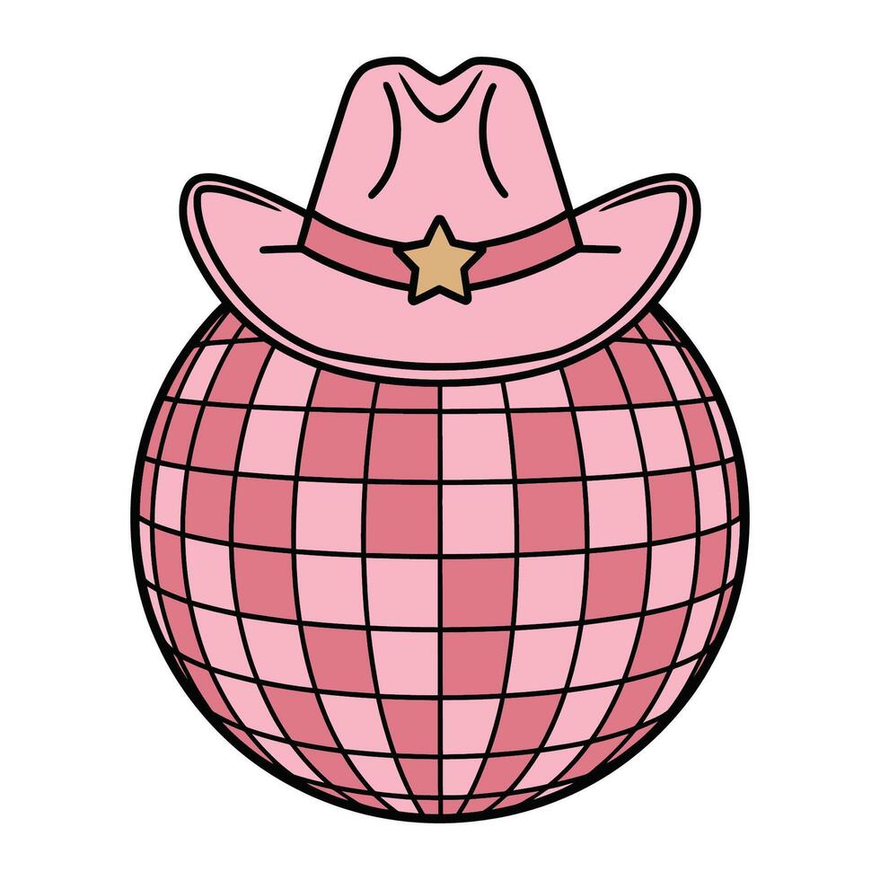 Sparkling Disco Sphere with Pink Cowboy Hat Illustration vector
