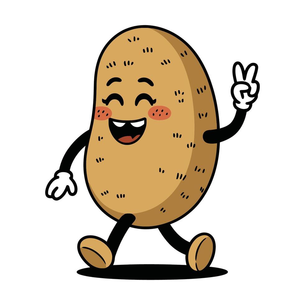 Cheerful Cartoon Potato Character Giving a Peace Sign vector