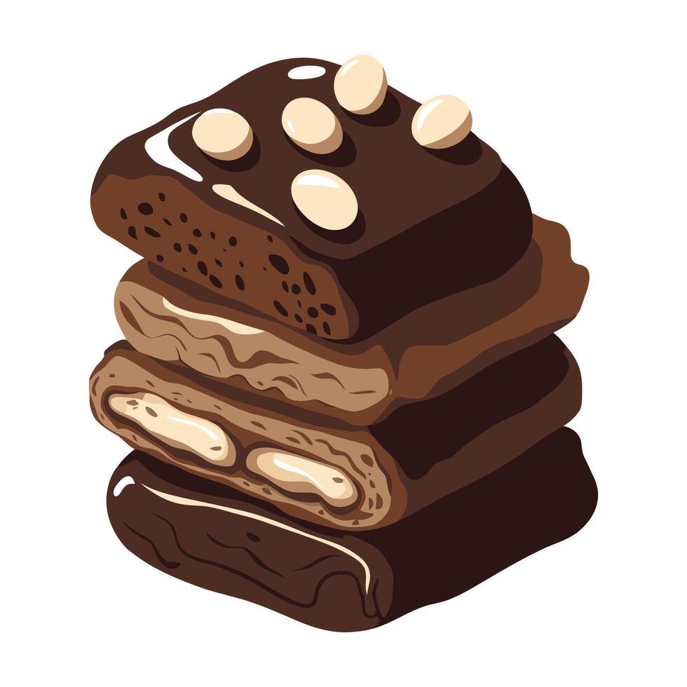 Delicious Chocolate Bars Stack with Creamy Fillings and Toppings vector