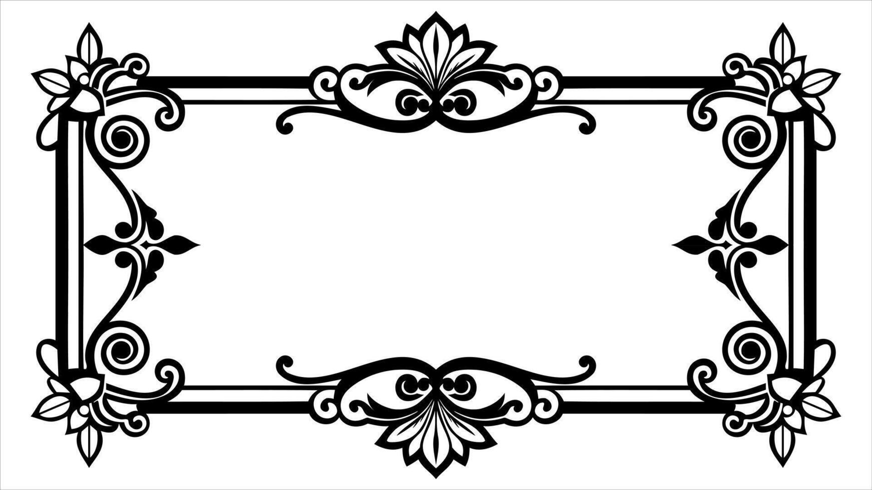 a black and white ornamental frame with a scroll vector