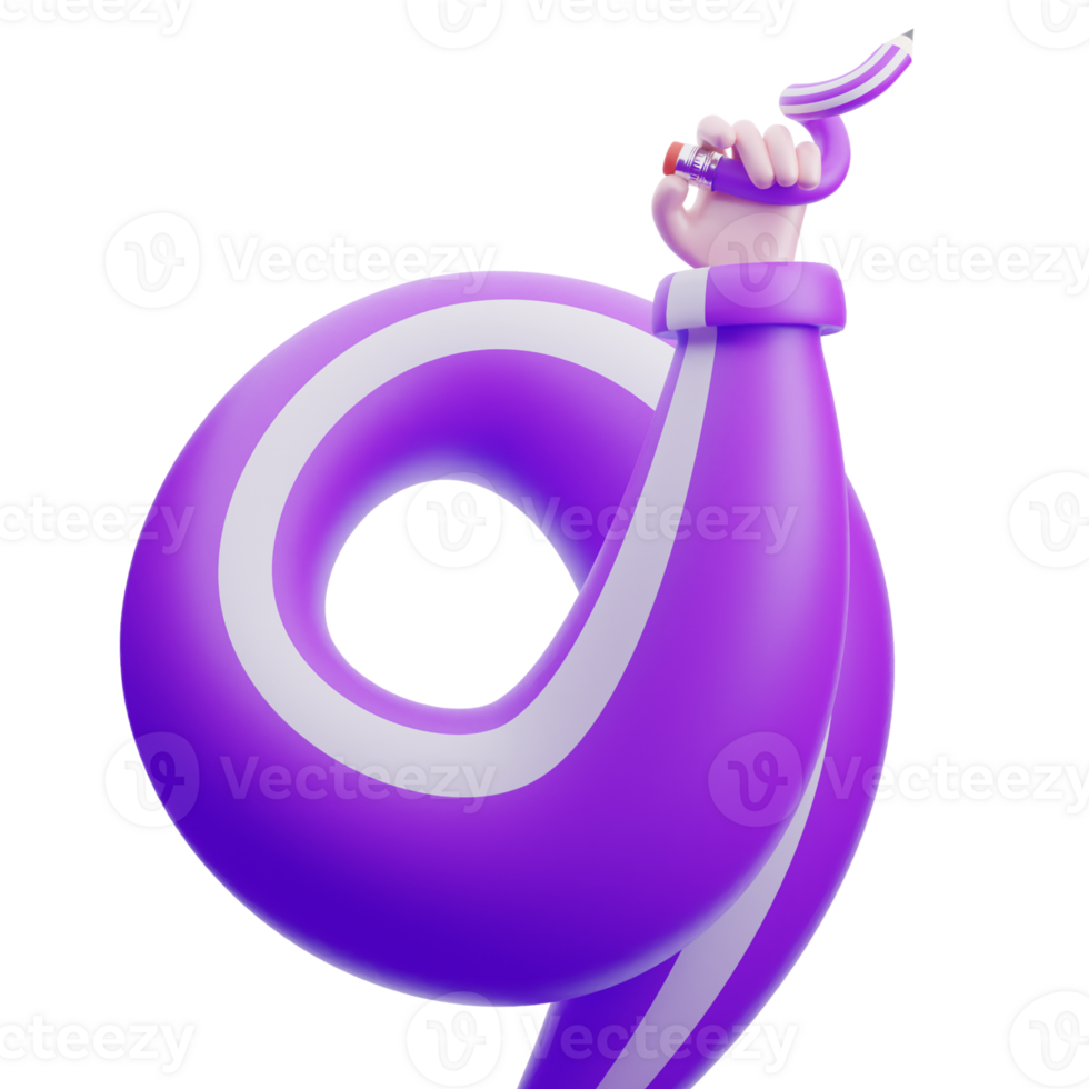 3D Illustration of a Cartoon Businessman Character Hand Holding a Flexible Purple Pencil, Isolated on Transparent Background. 3D Render png