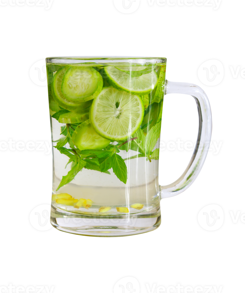 Mint and cucumber lemonade in glass isolated on a transparent background png
