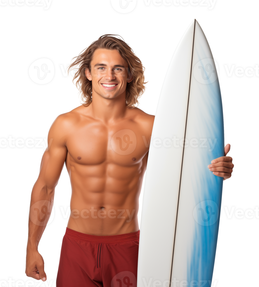 Happy Summer Surfer Holding a Surfboard Isolated on Transparent Background png
