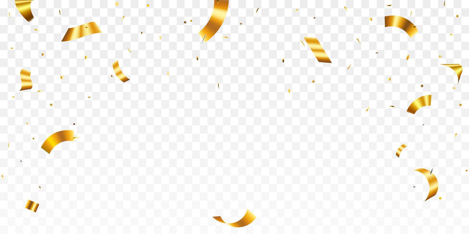 Gold confetti. Confetti celebration party background design, Falling shiny golden confetti isolated on background, Celebration carnival ribbons, confetti, vector