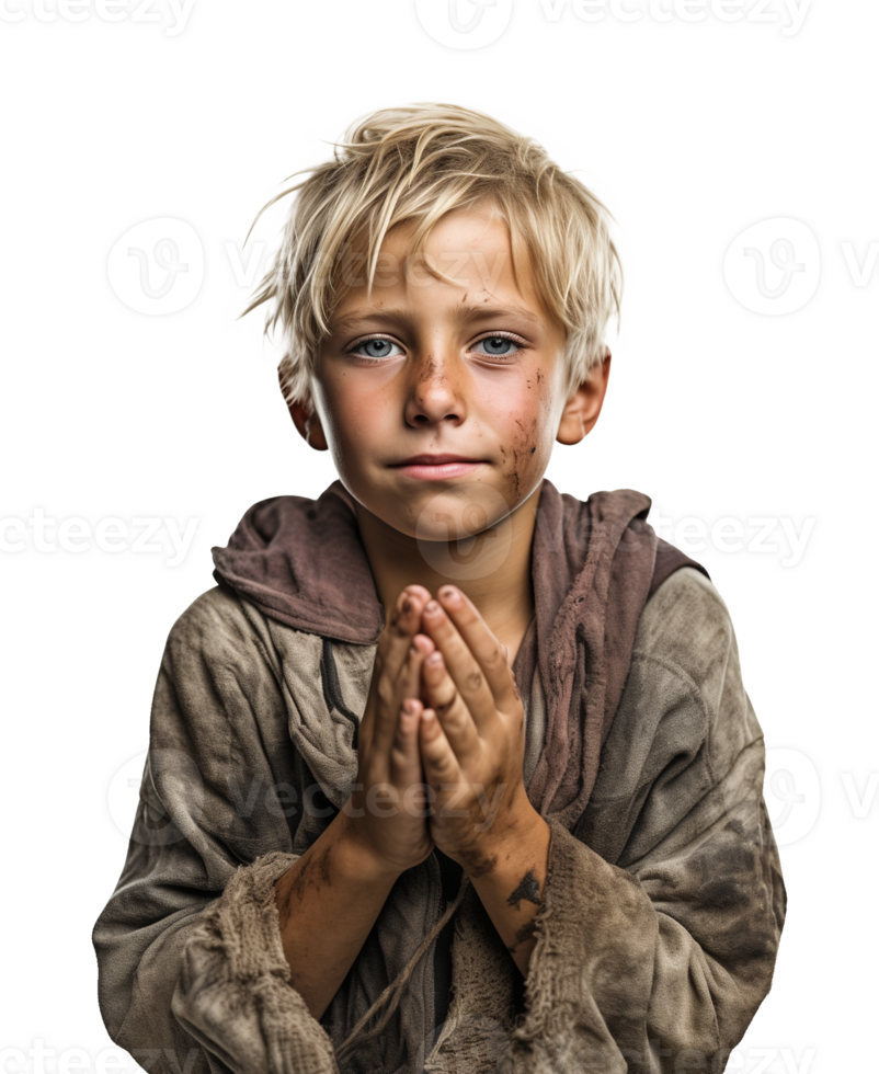 Kid Beggar Begging Isolated on Transparent Background png