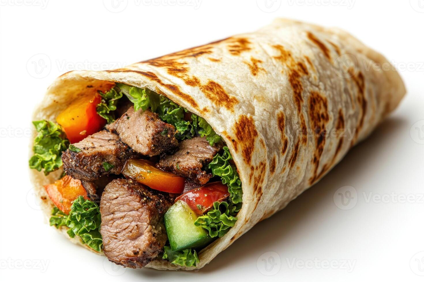 Grilled Steak and Vegetable Wrap in a Tortilla photo