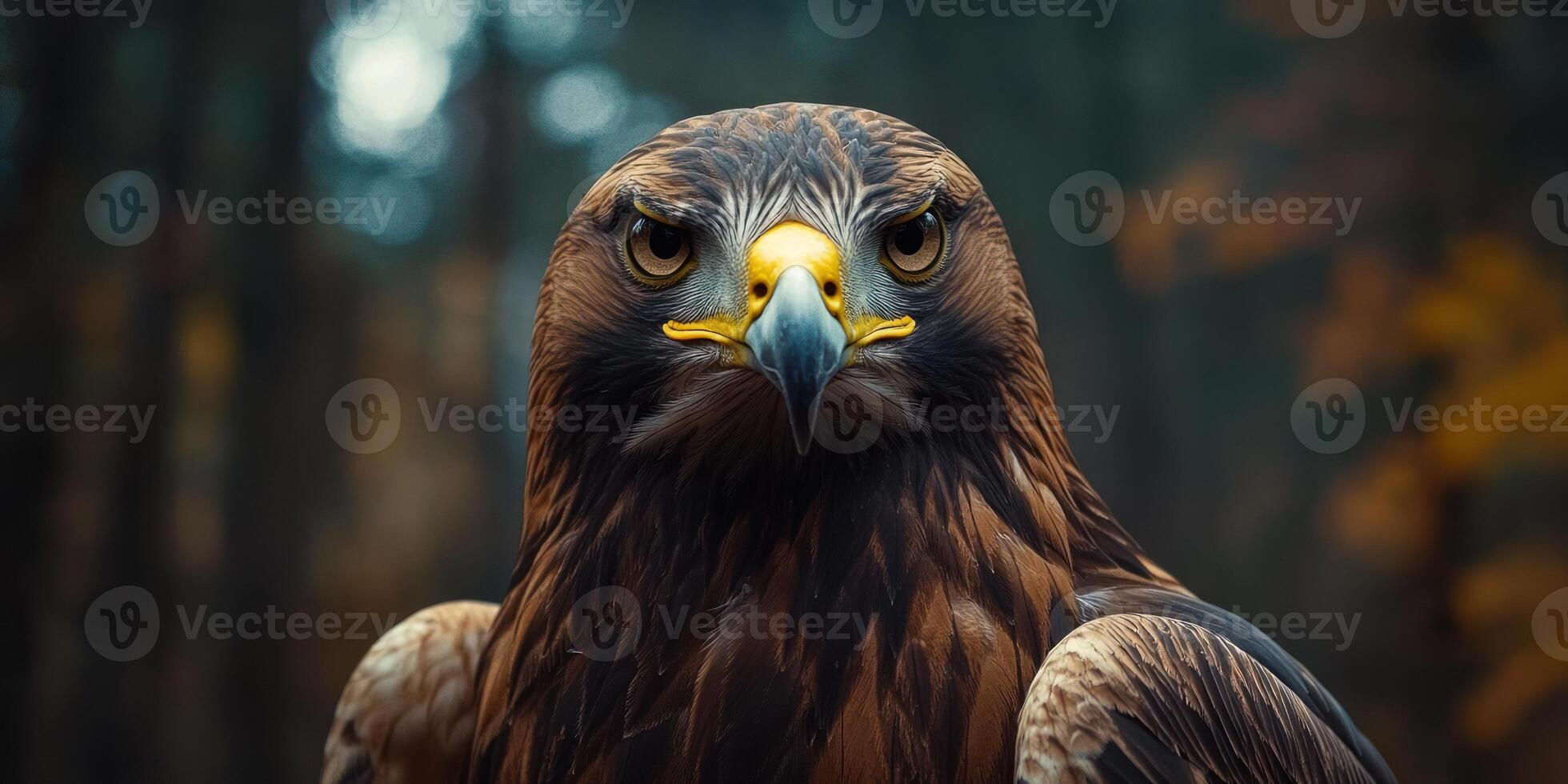 Close-up Portrait of a Golden Eagle with Sharp Focus on its Eyes and Beak photo