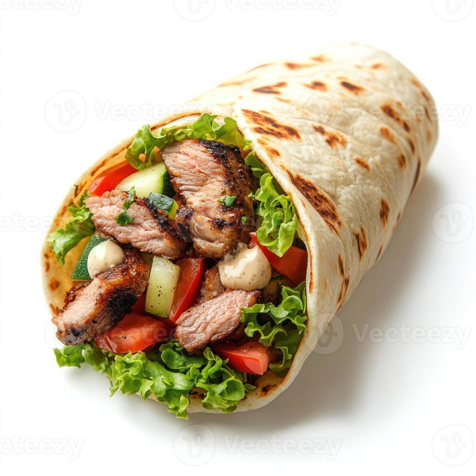 Grilled Meat and Vegetable Wrap with White Sauce photo