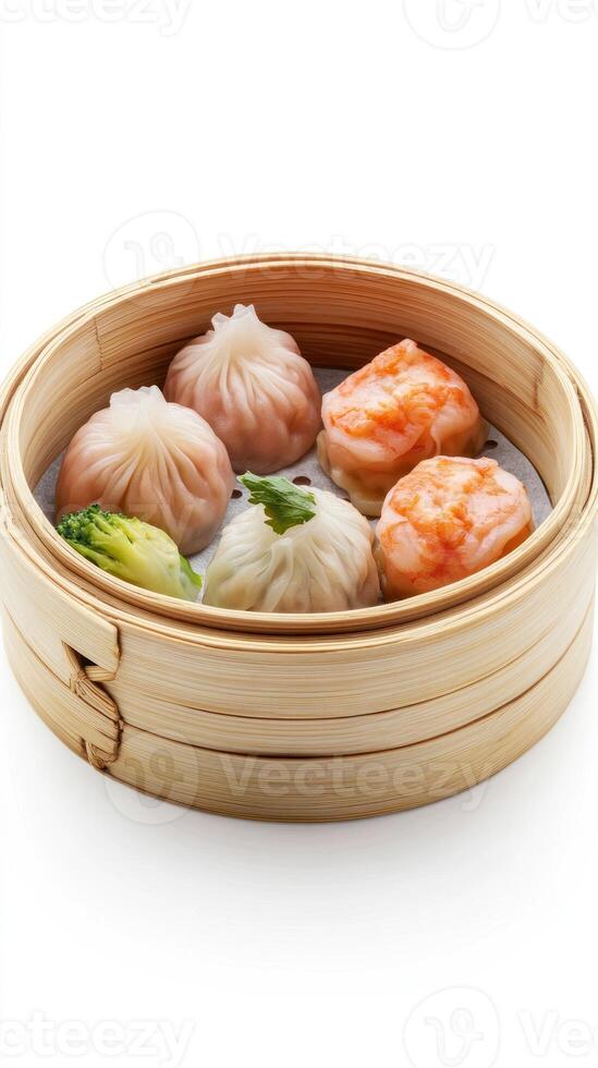 Steamed Dumplings Served in a Bamboo Steamer photo