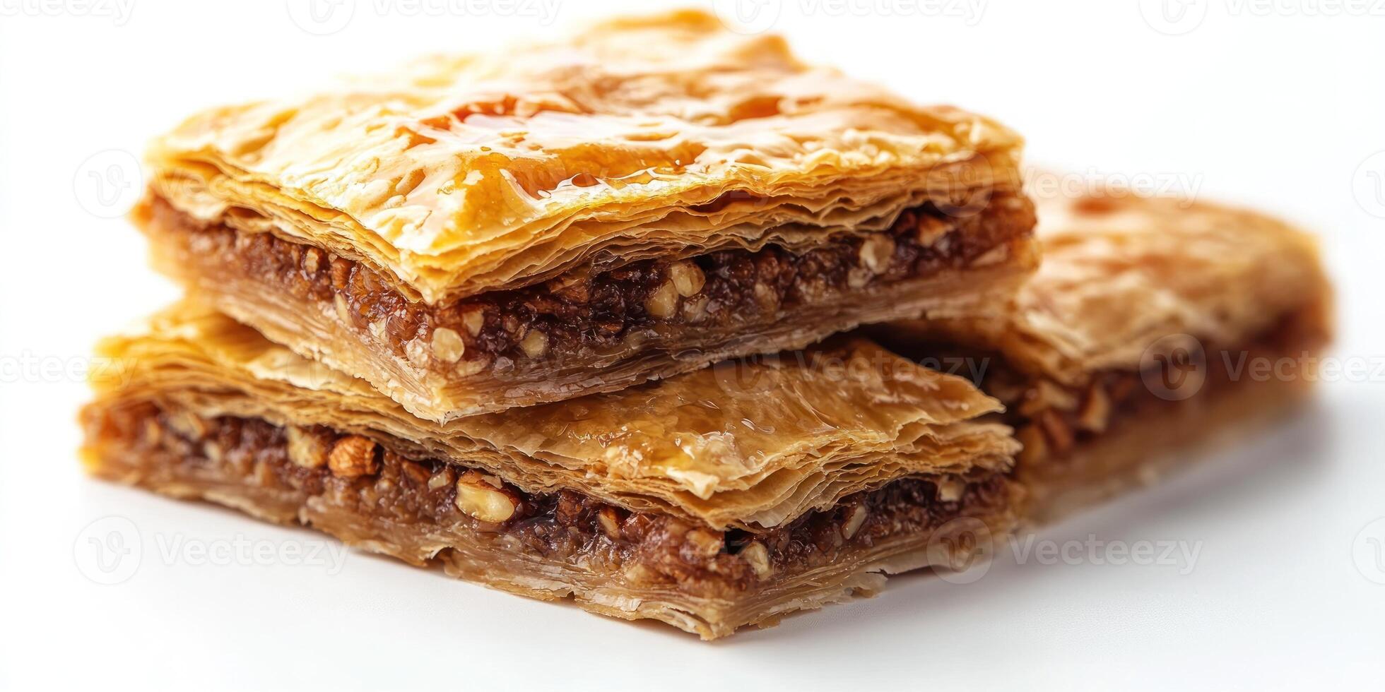 Two Pieces of Baklava with Nuts and Syrup photo