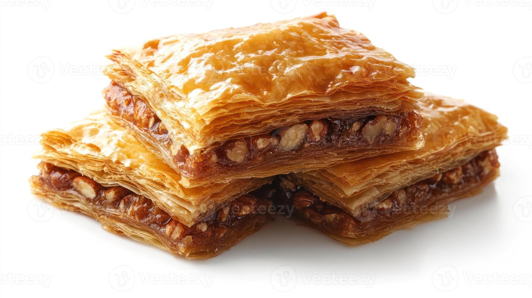 Three Pieces of Baklava with Pecans and Honey Glaze photo