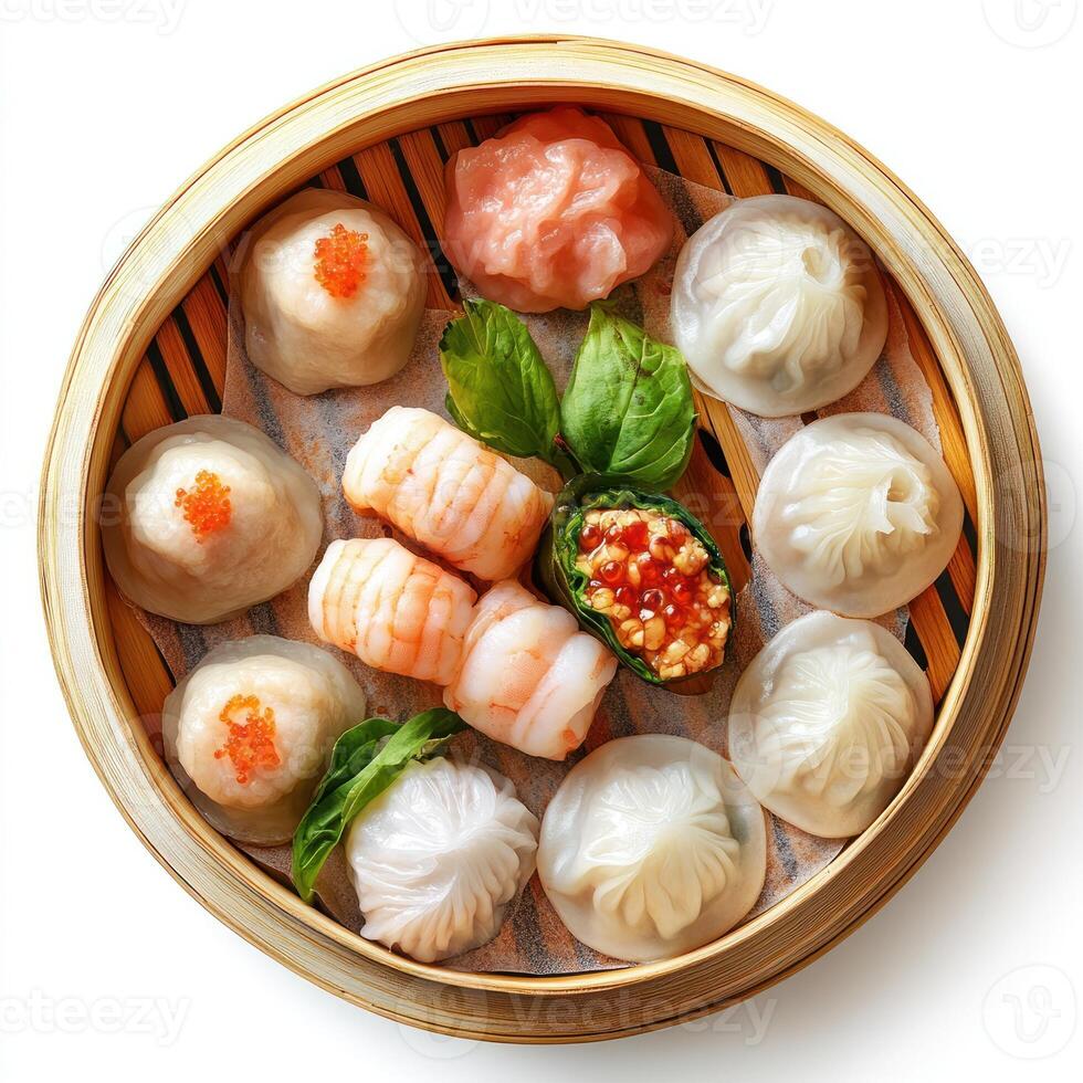 Assorted Dim Sum in Bamboo Steamer photo