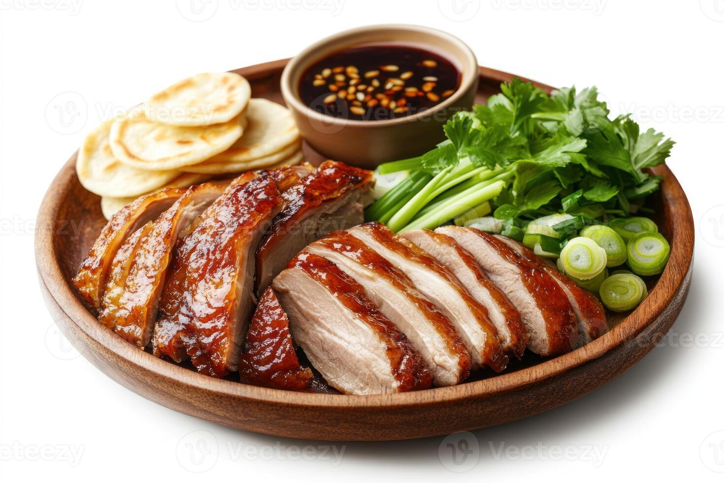 Sliced Peking Duck with Pancakes, Green Onions, and Hoisin Sauce photo