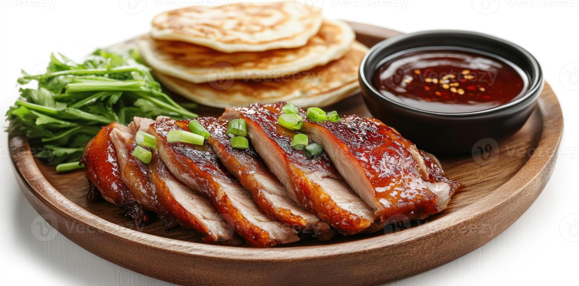 Roasted Duck Slices Served with Pancakes and Sauce photo