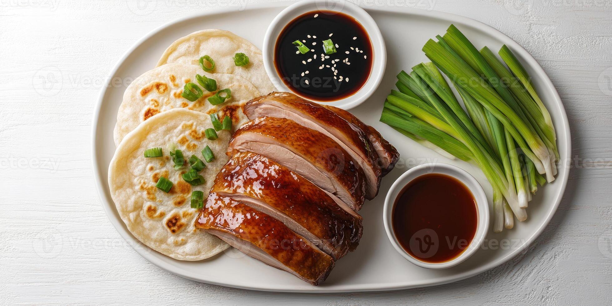 Roasted Duck with Pancakes, Scallions, and Two Sauces photo