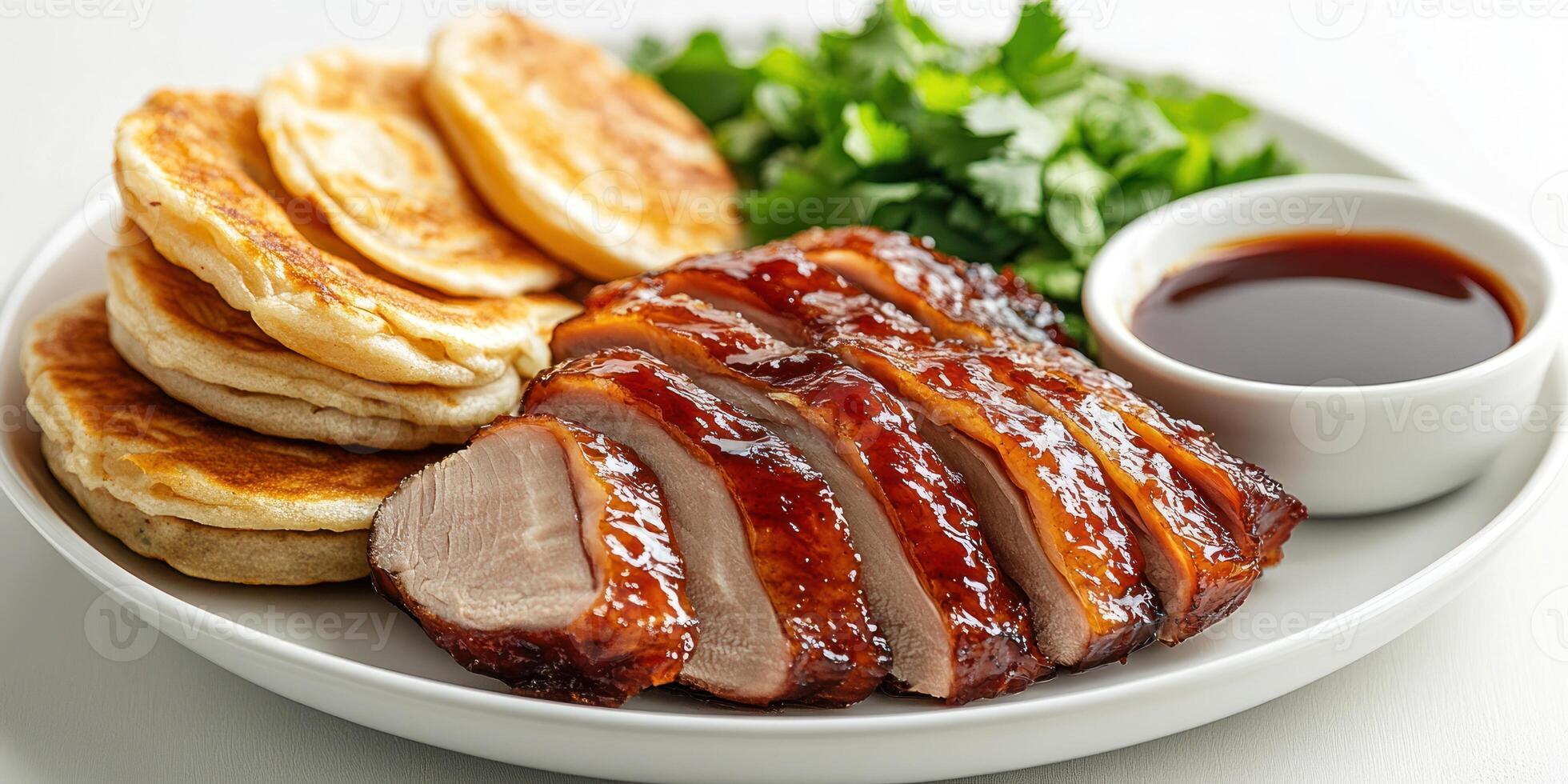 Sliced Peking Duck with Pancakes, Cilantro, and Sauce photo