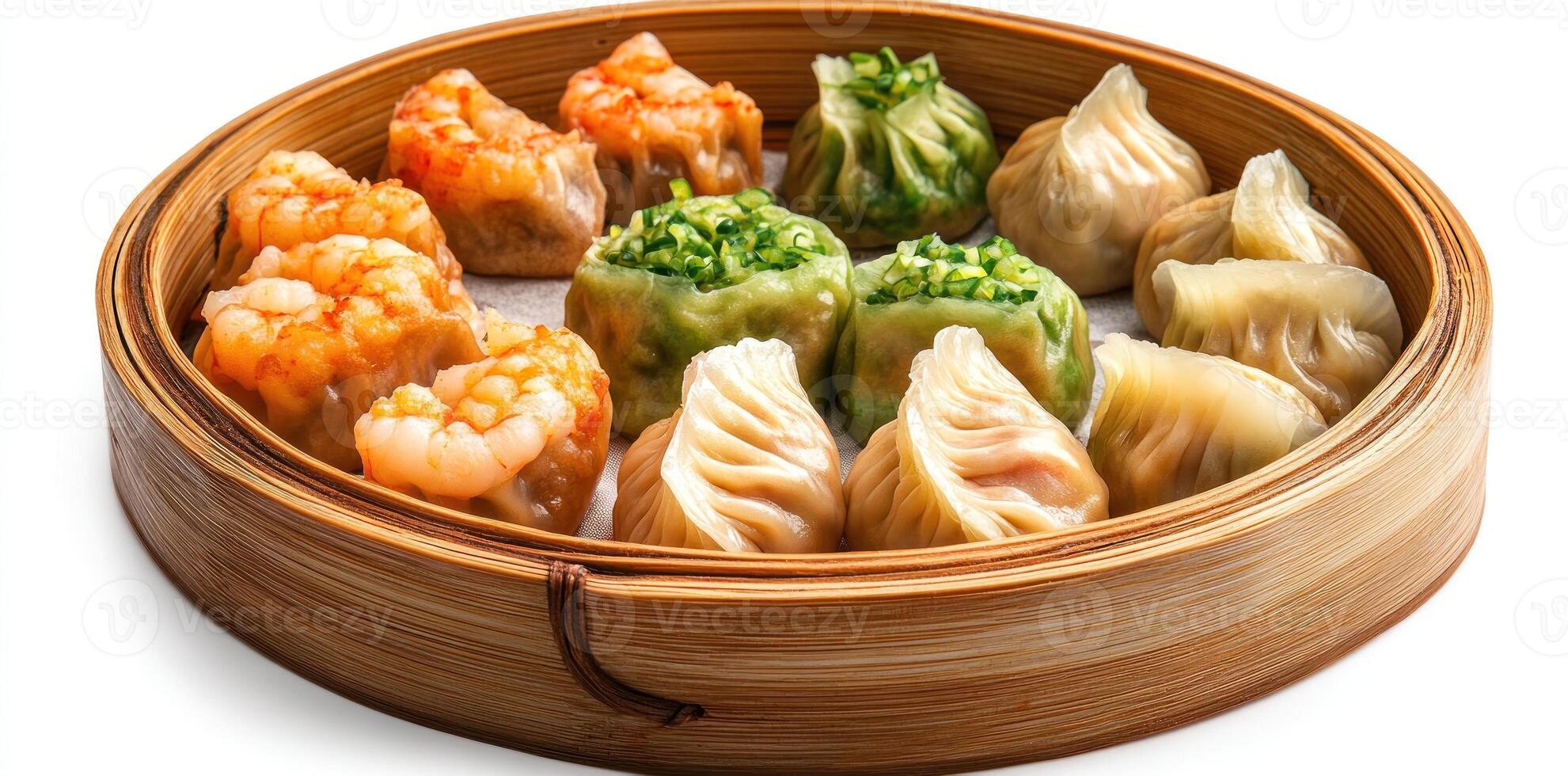 Steamed Dumplings in a Bamboo Steamer photo