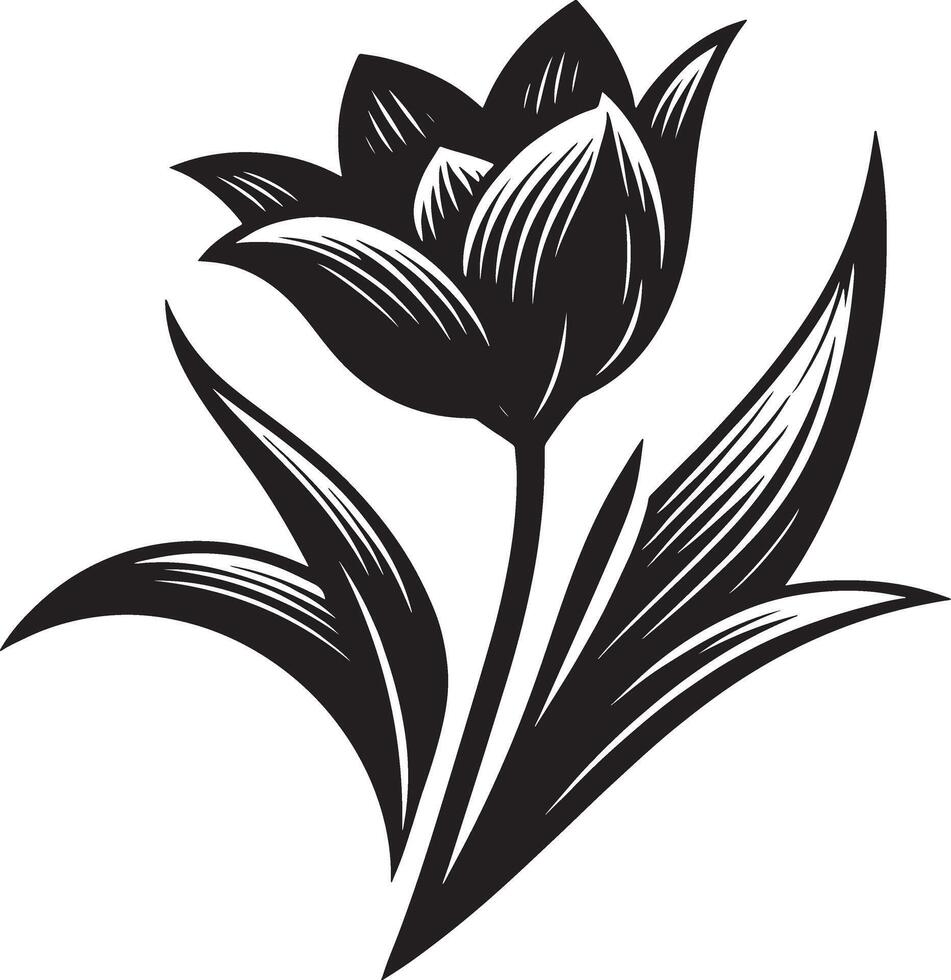silhouette single Tulip Flower with Leaf vector