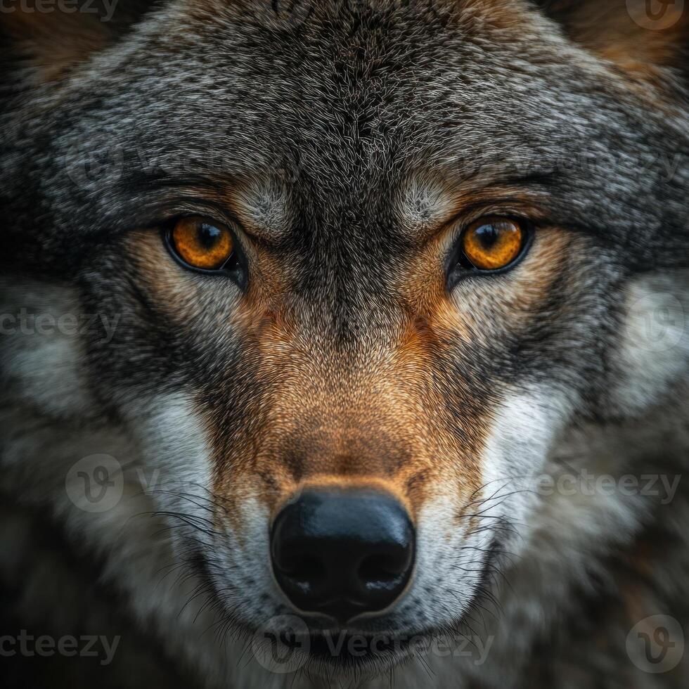 Close-up Portrait of a Wolf with Intense Golden Eyes photo
