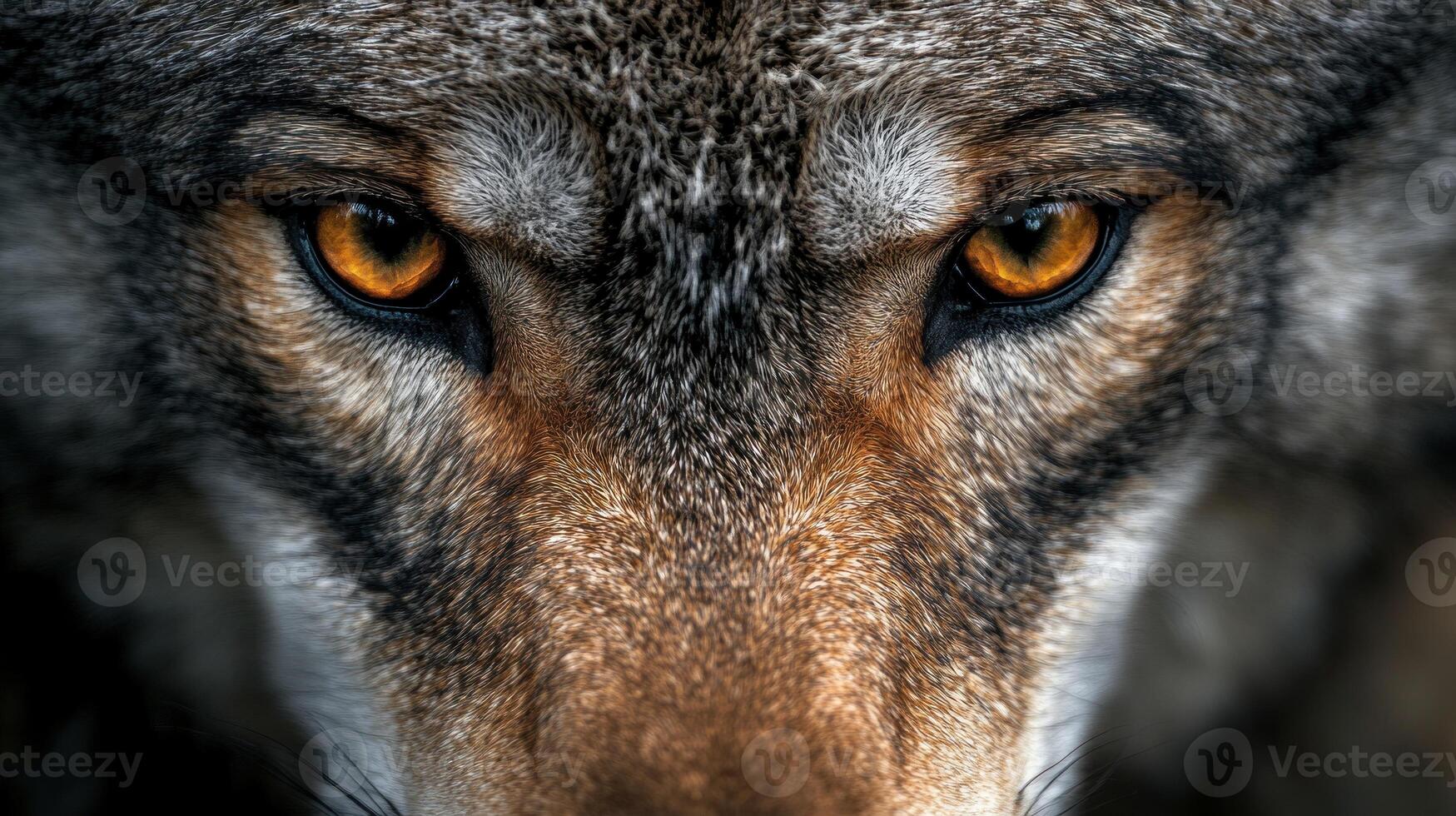 Close-up of a Wolf's Intense Gaze with Golden Eyes and Fur photo