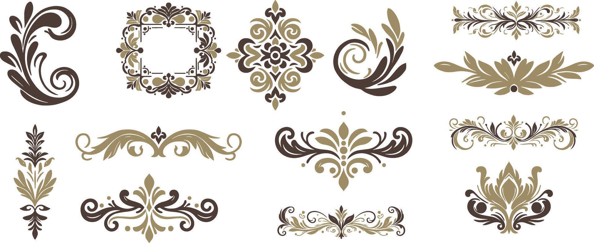 Set of Ornamental Dividers, Frames, Ribbons, and Calligraphic Elements for Vintage Certificates, Invitations, and Decorative Layouts vector