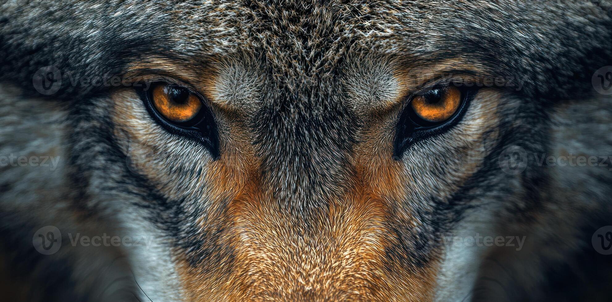 Close-up of a Wolf's Eyes and Muzzle with Intricate Fur Patterns photo
