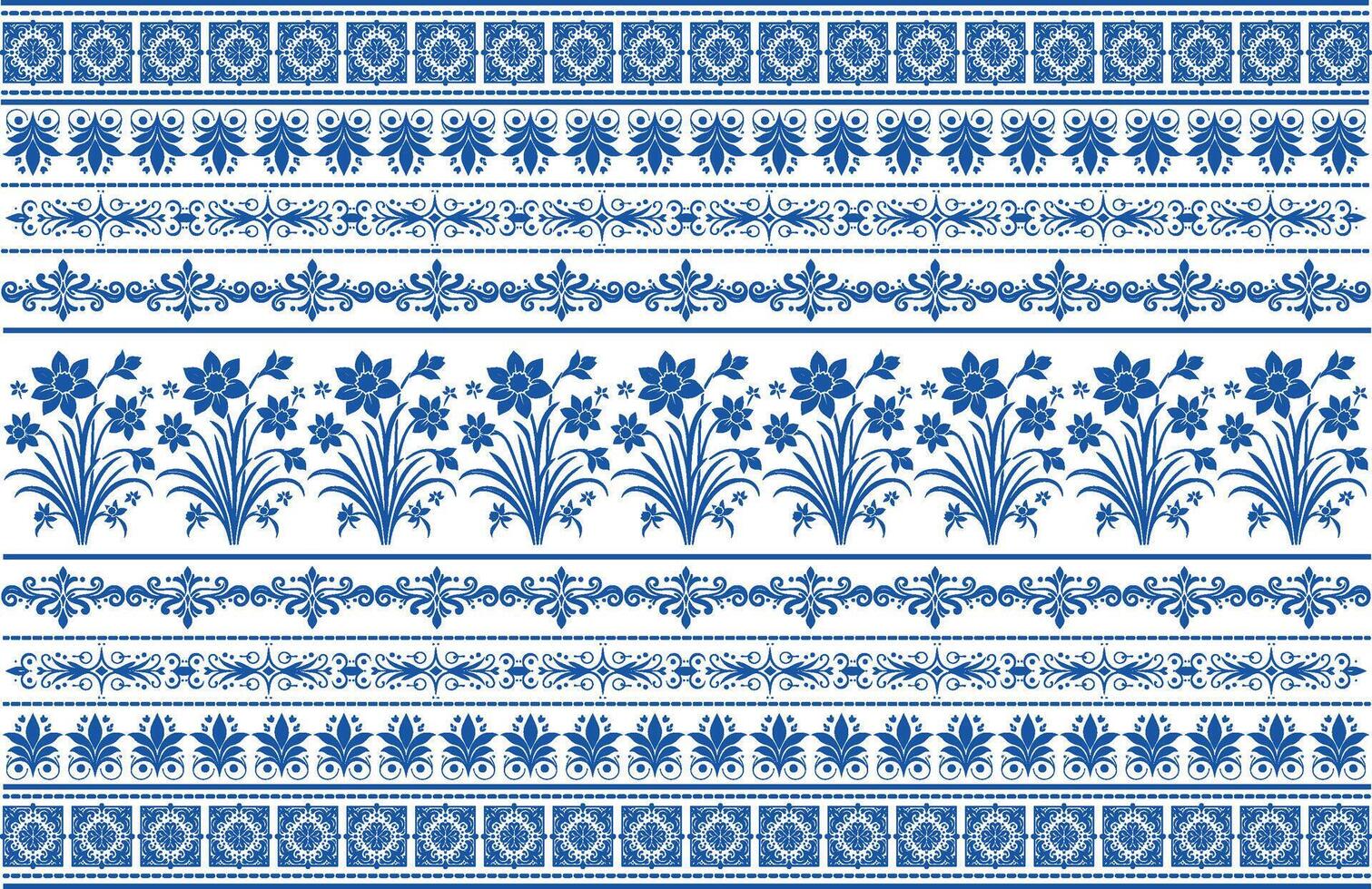 Traditional Floral Border Pattern with Indian Tribal and Ornate Damask Designs for Textile Graphics Asian Scarf Fashion and Decorative Fabric vector