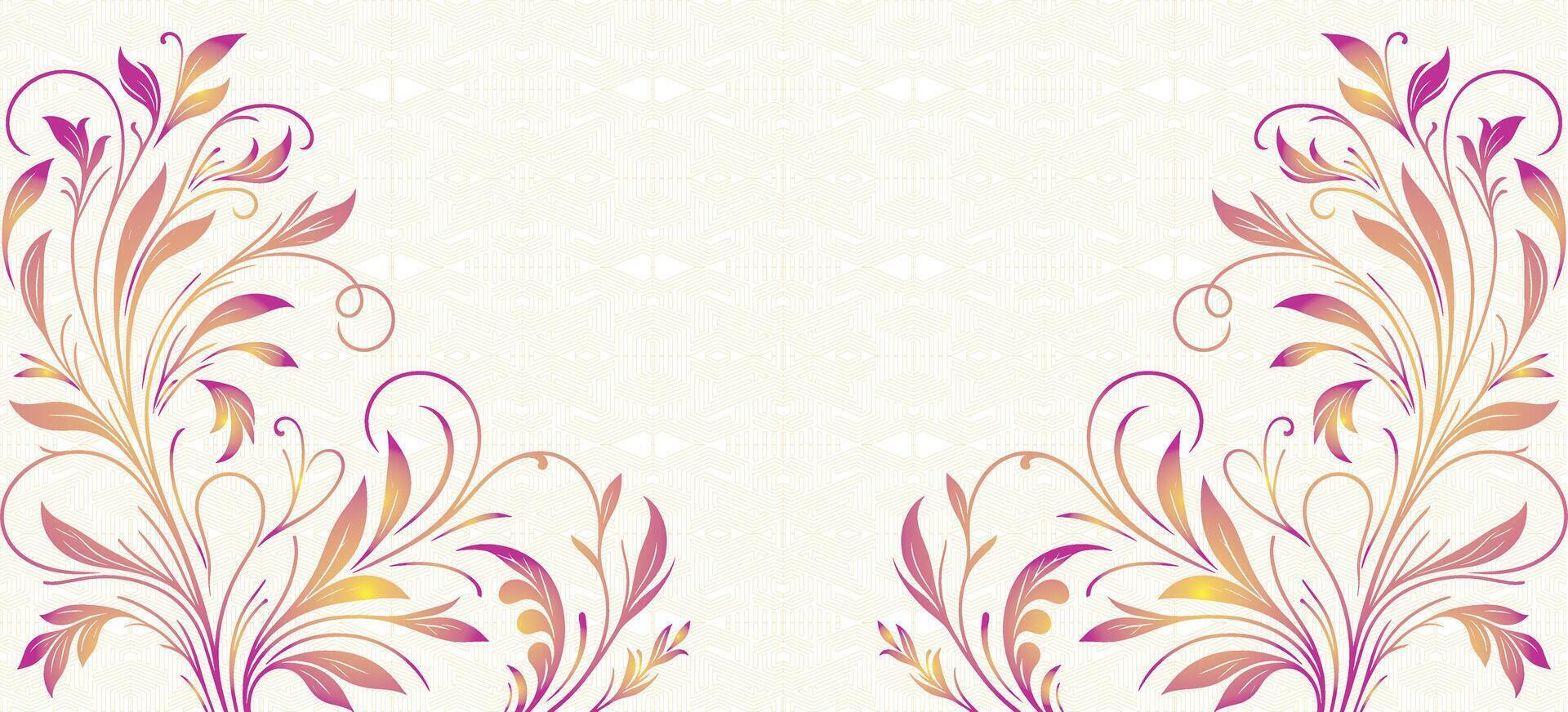 Artistic Wildflower Background with Watercolour Texture and Retro Japanese Pattern vector