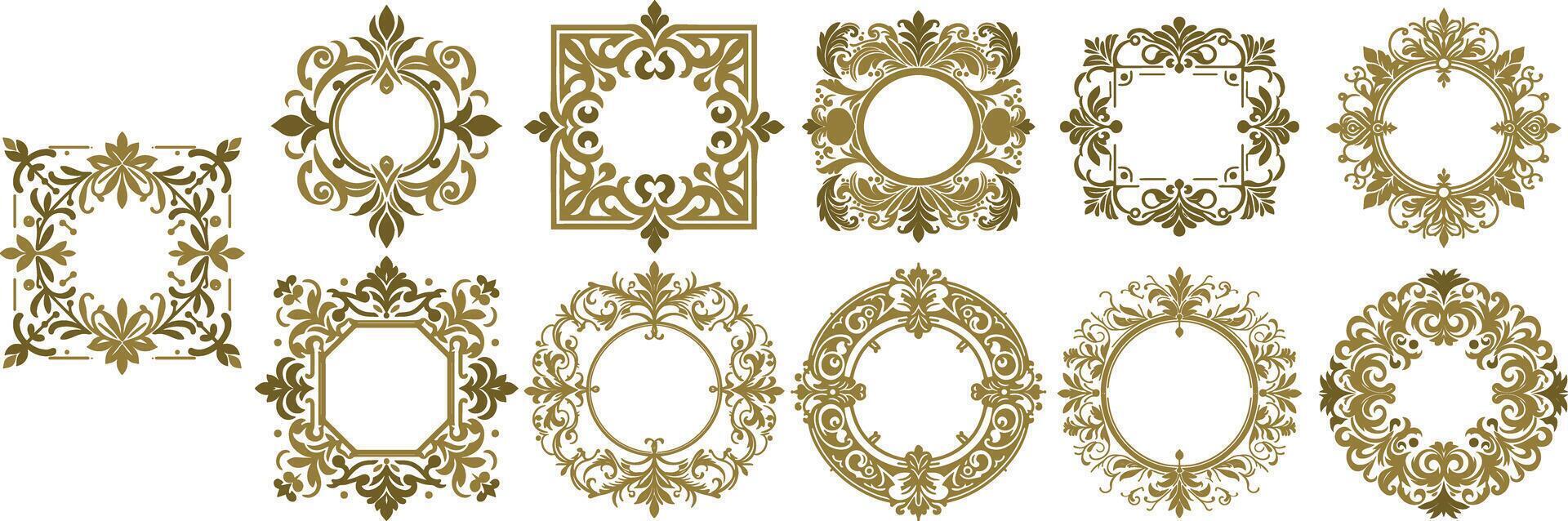 Elegant Ornamental Frame Collection Victorian-Inspired Decorative Borders, Flourishes, and Typographic Elements for Certificates and Wedding Invitations vector