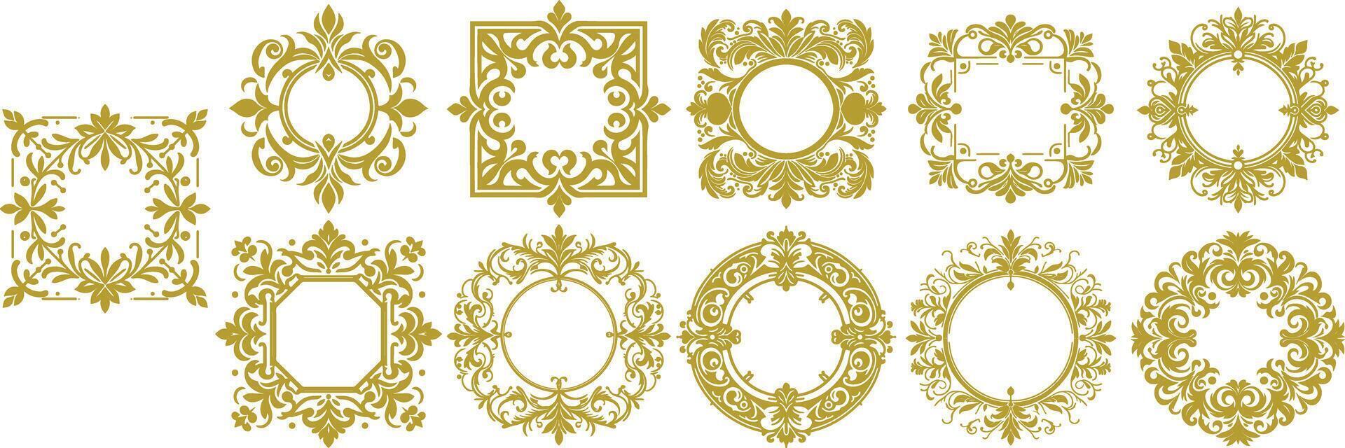 Elegant Ornamental Frame Pack Victorian-Style Borders, Decorative Ribbons, and Classic Flourishes for Invitations, Certificates, and Festive Designs vector