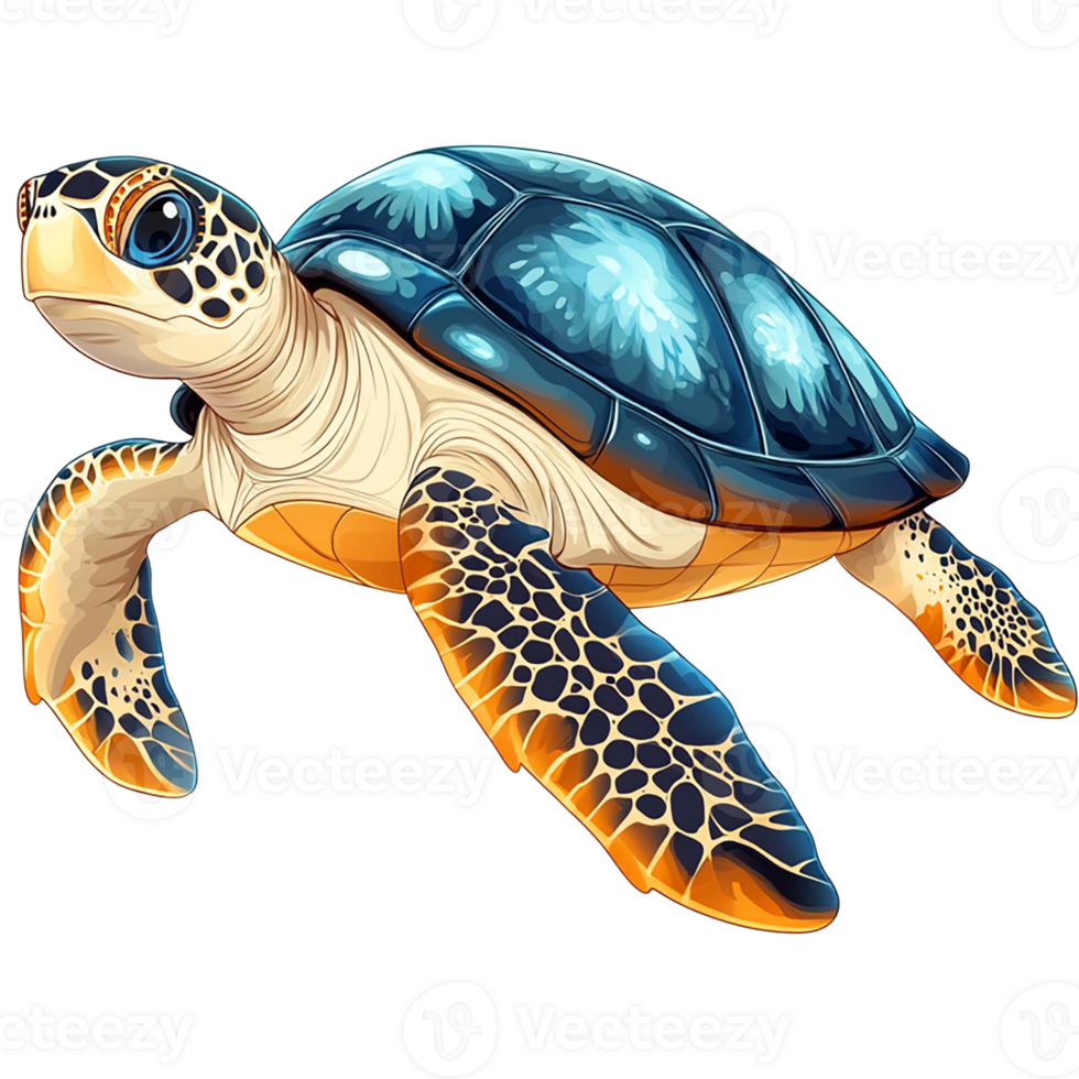 A vibrant and colorful illustration of a sea turtle swimming gracefully in the ocean isolated on transparent background. png