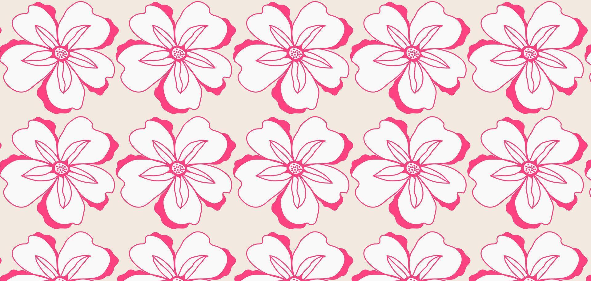 Hand drawn flowers seamless pattern. Pastel boho background in minimalist for presentation, backgrounds, wallpapers, textile, and fashion. vector