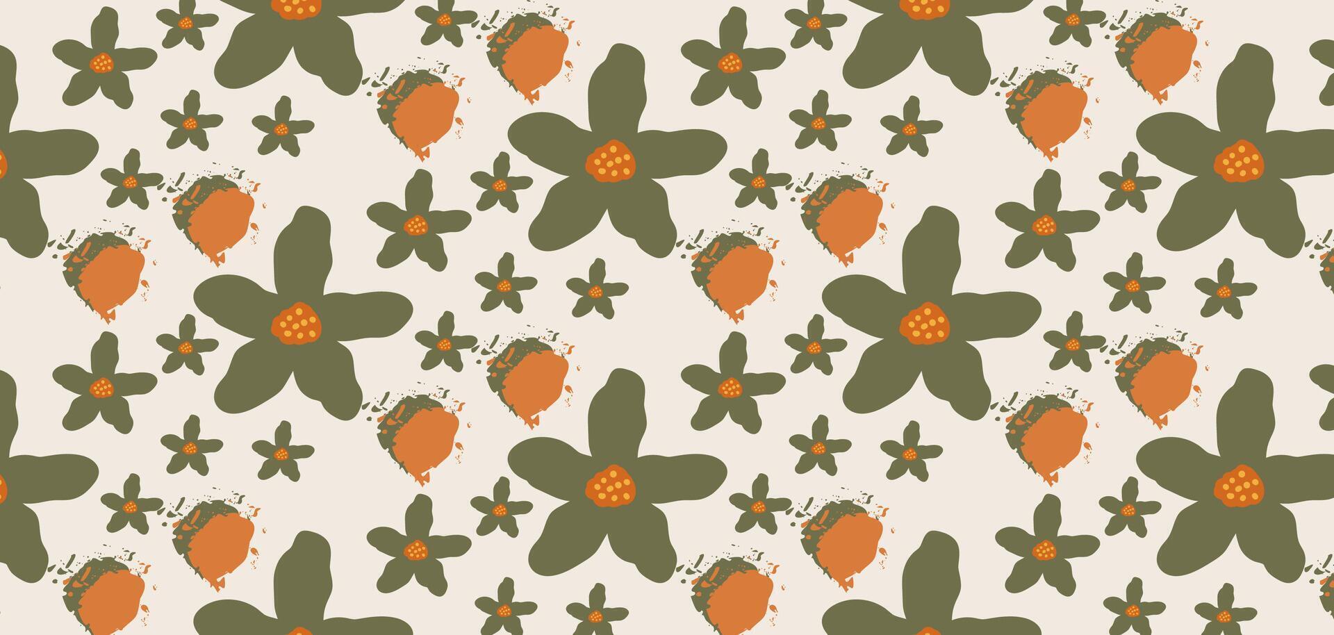 Hand drawn flowers seamless pattern. Pastel boho background in minimalist for presentation, backgrounds, wallpapers, textile, and fashion. vector