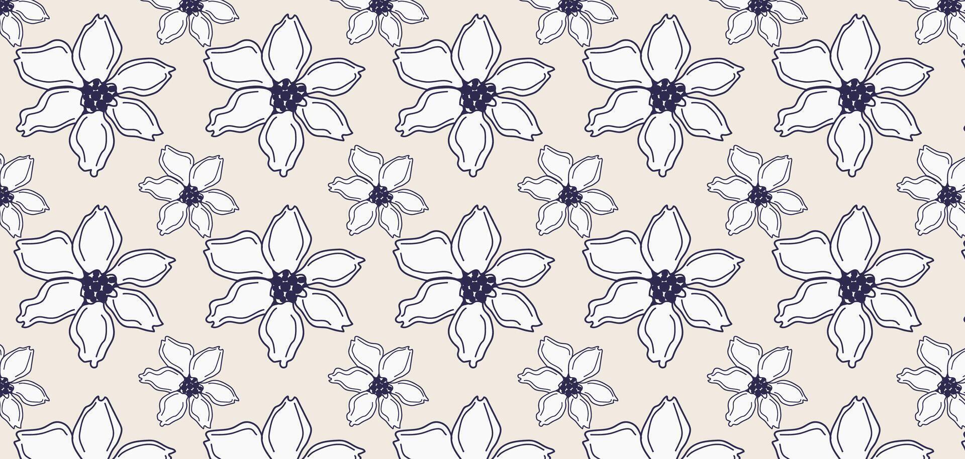 Hand drawn floral seamless pattern. Pastel boho background in minimalist for presentation, backgrounds, wallpapers, textile, and fashion. vector