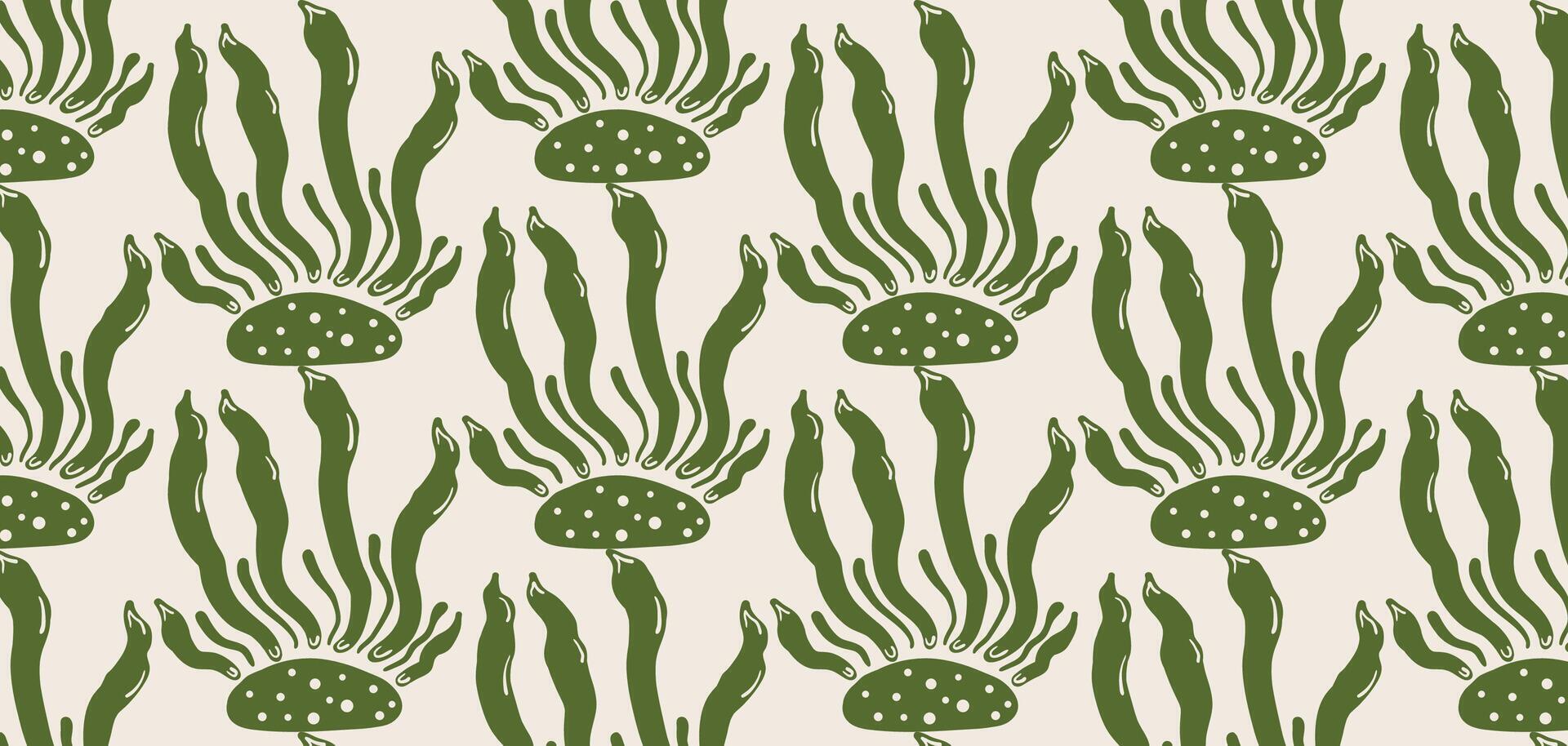 Seaweed, Ocean plant seamless pattern. Pastel boho background in minimalist. Suit for presentation, backgrounds, wallpapers, textile, and fashion. vector