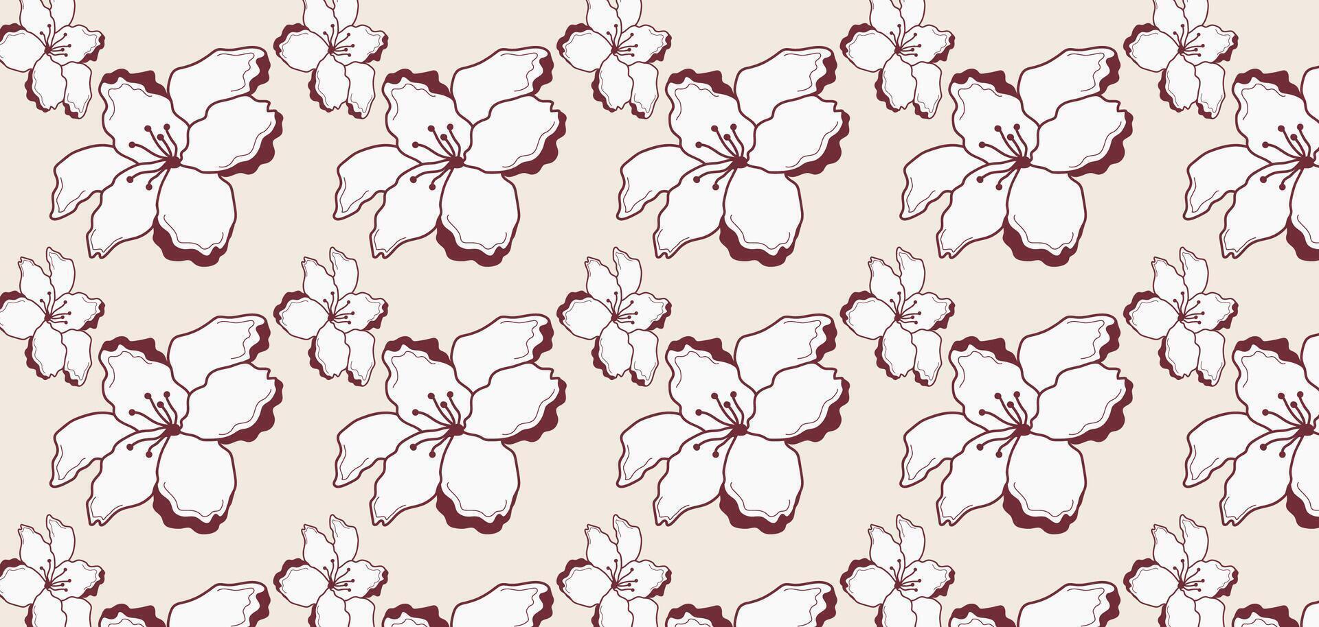 Hand drawn floral seamless pattern. Pastel boho background in minimalist for presentation, backgrounds, wallpapers, textile, and fashion. vector