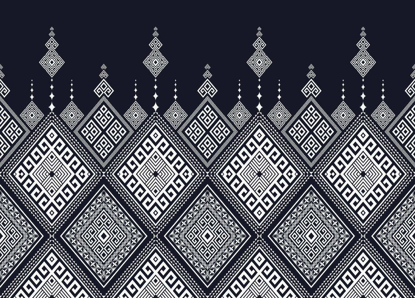 Whited diamond-shaped geometric ethnic seamless pattern on black. Designed for fabric textures, textile prints, pillowcases, and other digital prints. vector