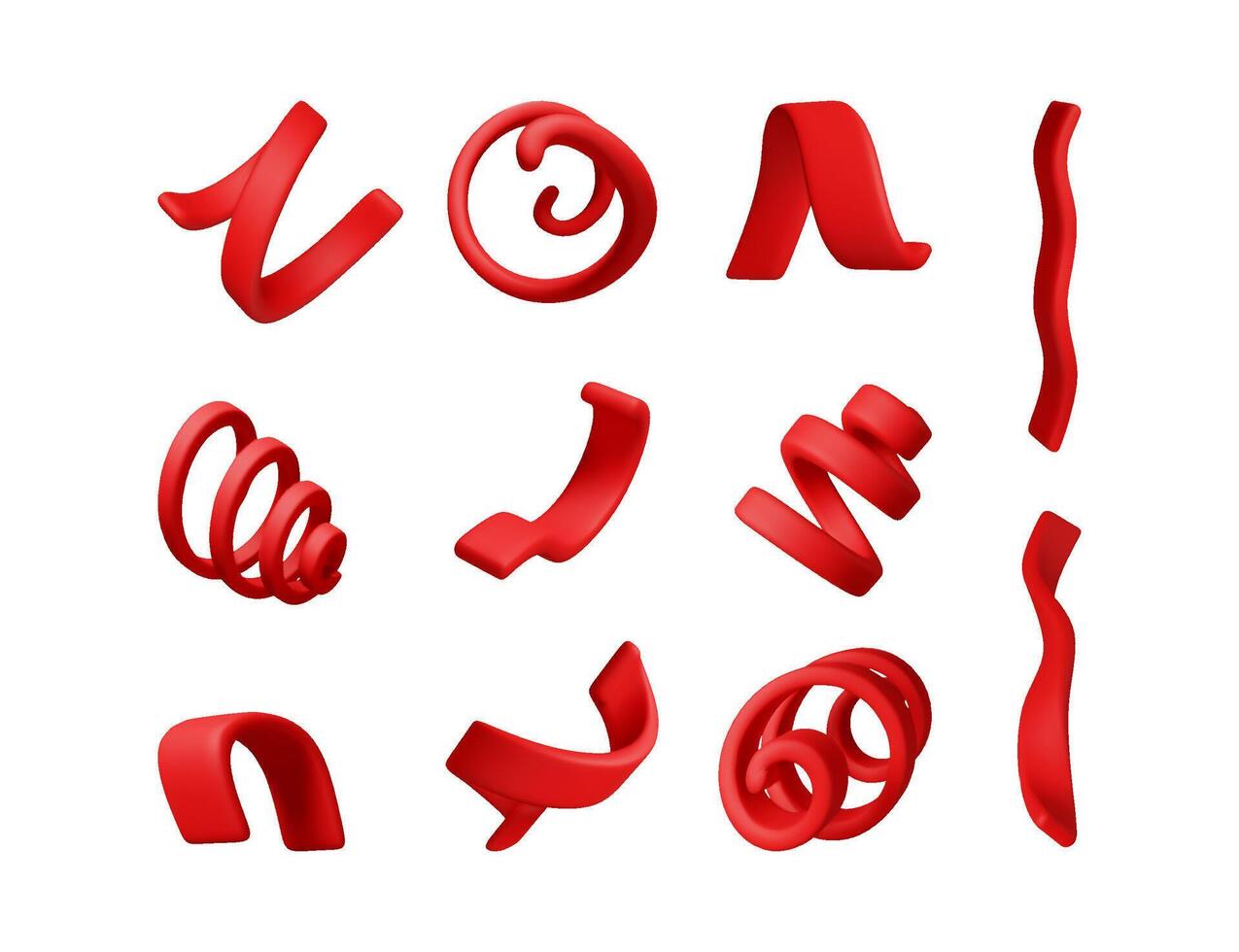 3d set of spiral confetti isolated. vector