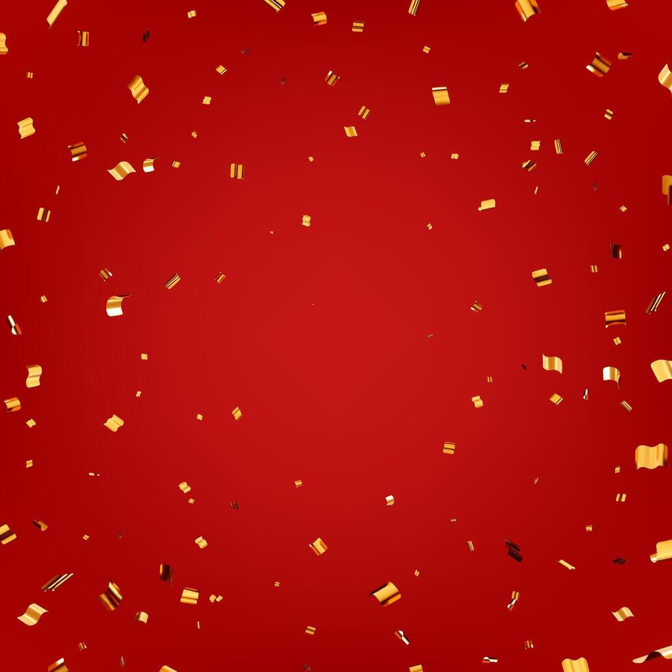 3D party gold confetti on red background vector
