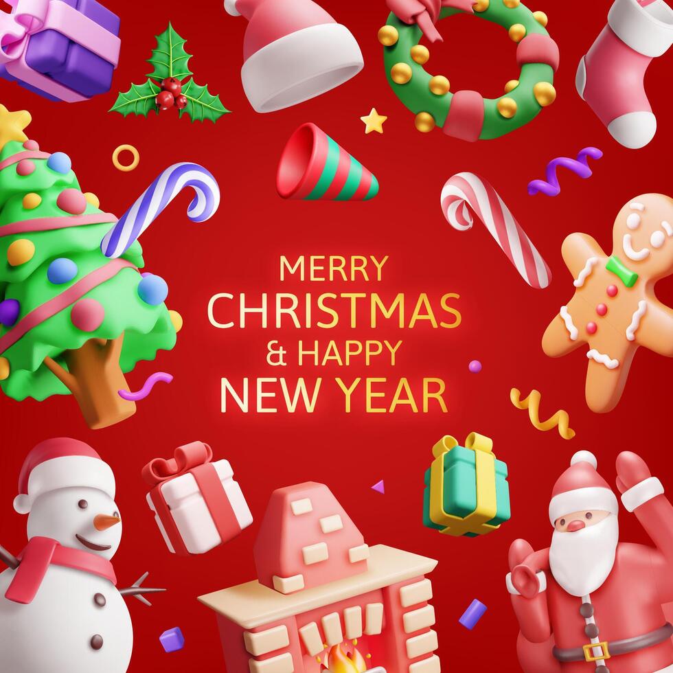 3D Christmas greeting card background vector