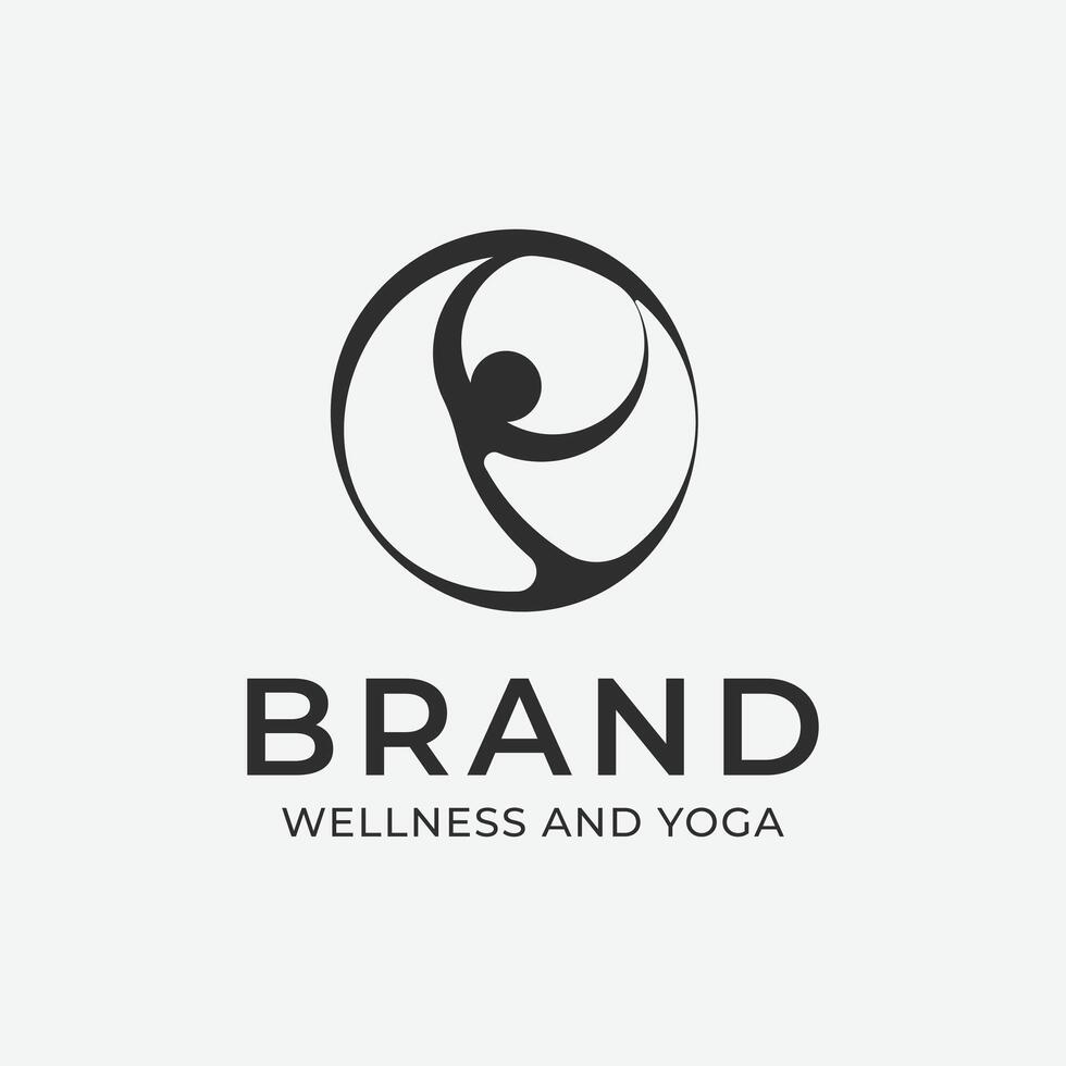 wellness and yoga logo with someone doing yoga shape and circle simple illustration design. vector
