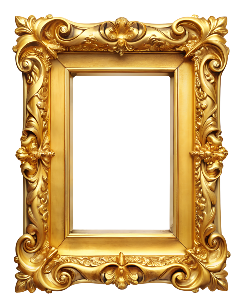 High-Resolution Golden Photo Frame with Transparent Background png