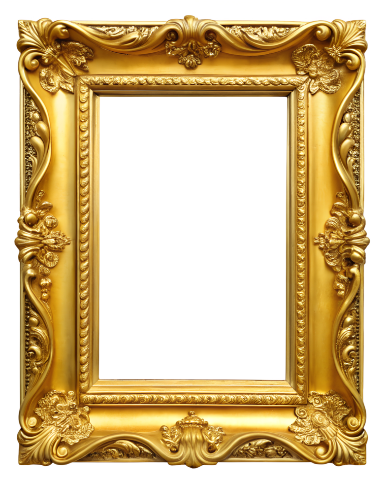 Golden Photo Frame with Transparent Background in 4K Resolution png