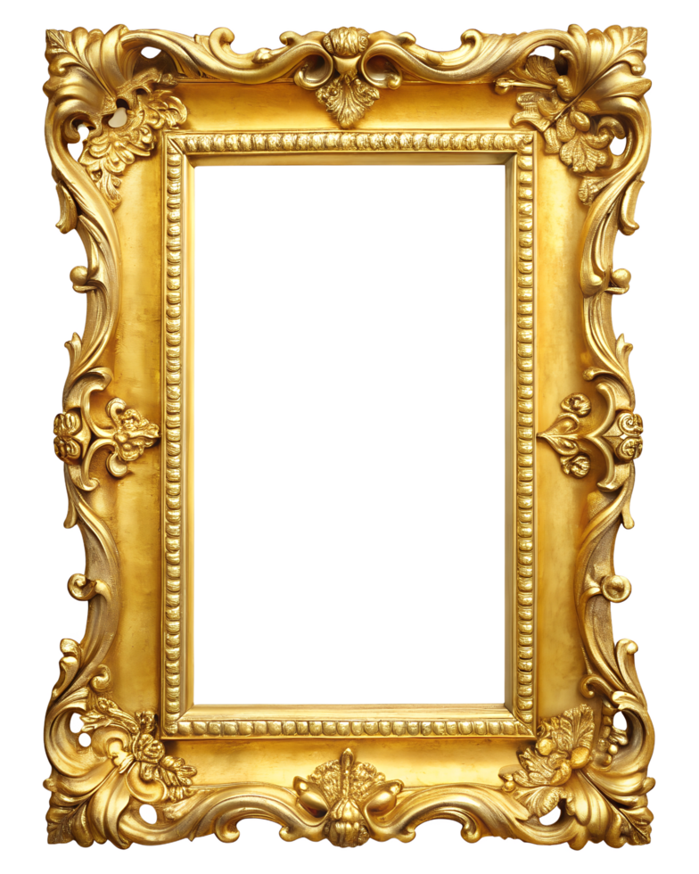 High-Quality Golden Photo Frame White Transparent Background png