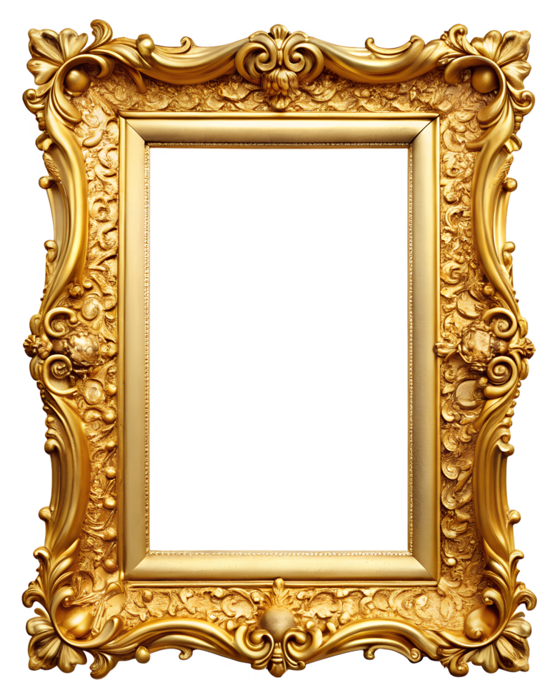 Golden Photo Frame Isolated on White Transparent Background png