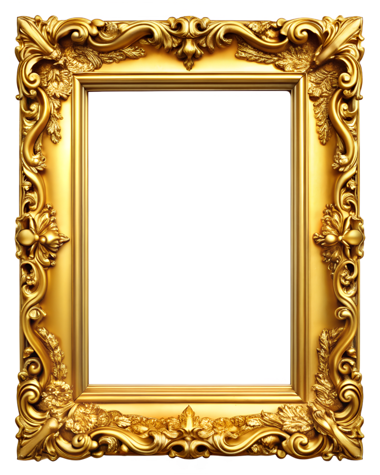 Premium Golden Photo Frame White Transparent Background 4K png